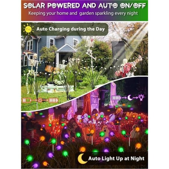 6 Pack Halloween Decorations Outdoor Solar Pathway Lights, Solar Firefly Lights - Picture 2 of 7